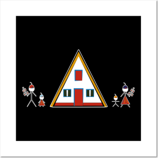 Madeira Island Stick Figure Family inspired by Folklore and Santana House Posters and Art